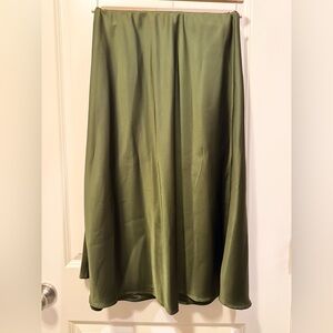 Women's Satin High Waist Elasticized Waistband Flared Casual A Line Midi Skirt